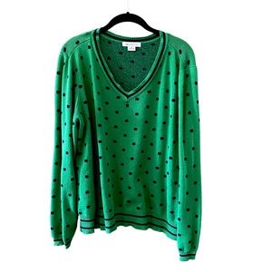 Liz Claiborne Green Navy Polka Dot V-Neck Sweater